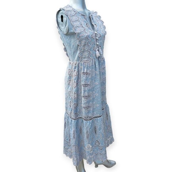 Sea New York Embroidered Sleeveless Midi Dress Pale Blue Grey Size 2 - Picture 4 of 16